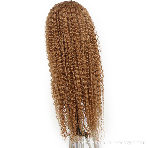 #27 Honey Blonde Kinky Curly Hair Lace Frontal Wig Raw Human Hair Vendor Wholesale Brazilian Virgin Human Hair Lace Closure Wigs